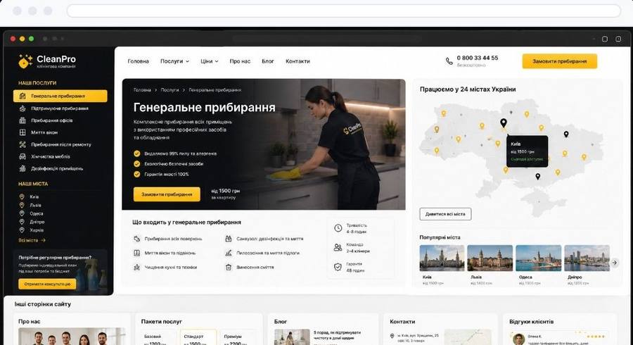 Приклад лендінгу для клінінгової компанії